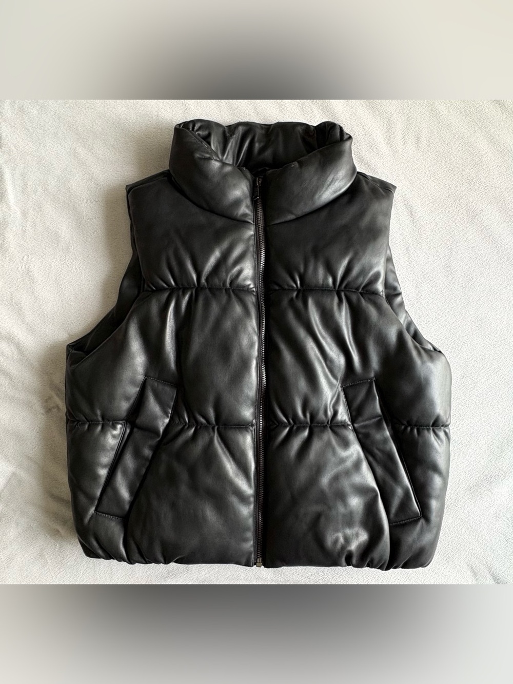 Banana Republic oversized Black Faux-Leather Puffer Vest